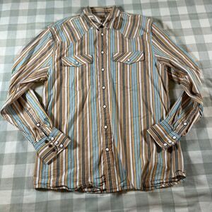 Schaefer Outfitter‎ Mens Western Pearl Snap Shirt Striped Cotton Blend Size M